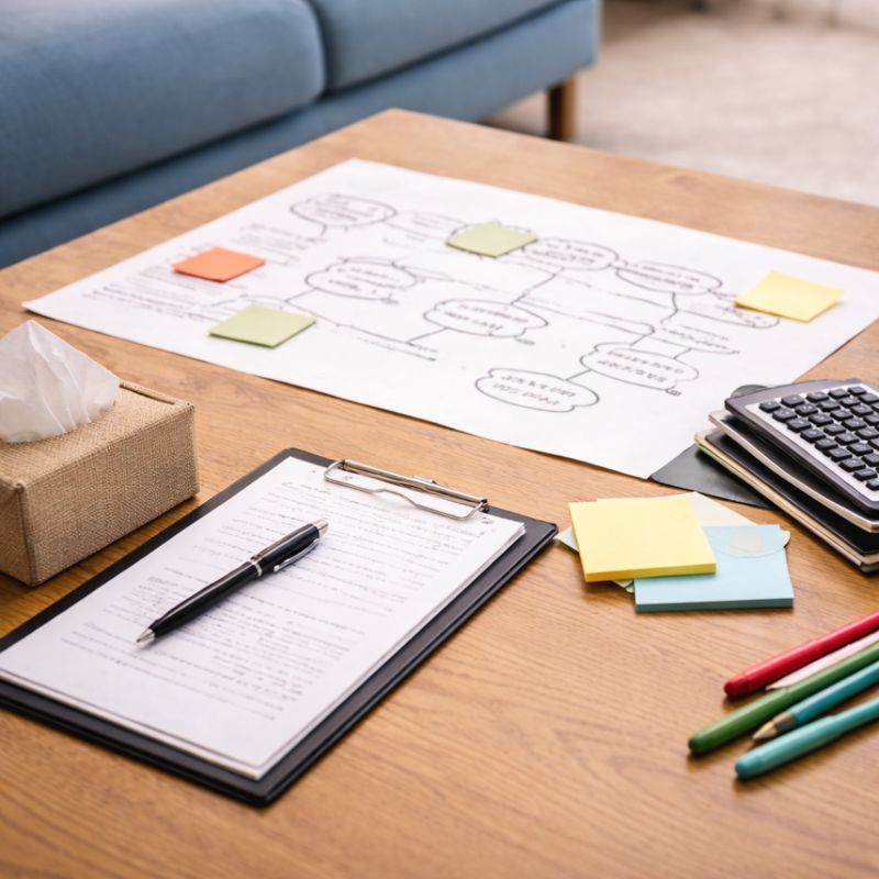 Tisch mit Dokumenten